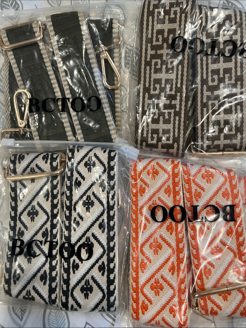 4pc Patterned Removable Bag Strap - Orange/White